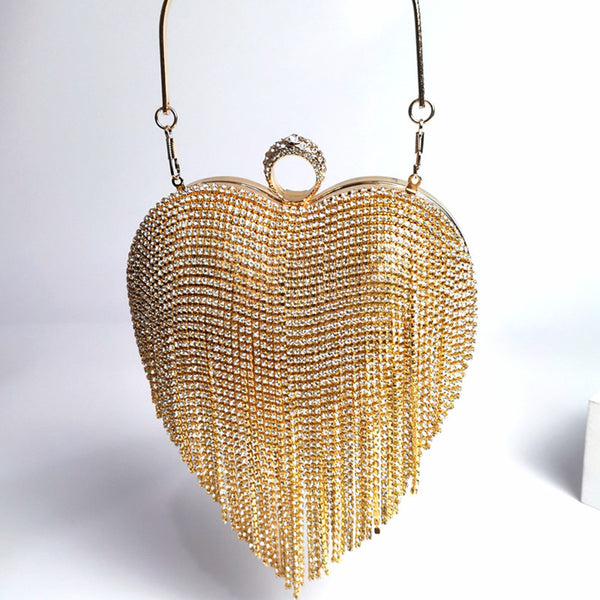 Sparkling Heart Fringe Clutch